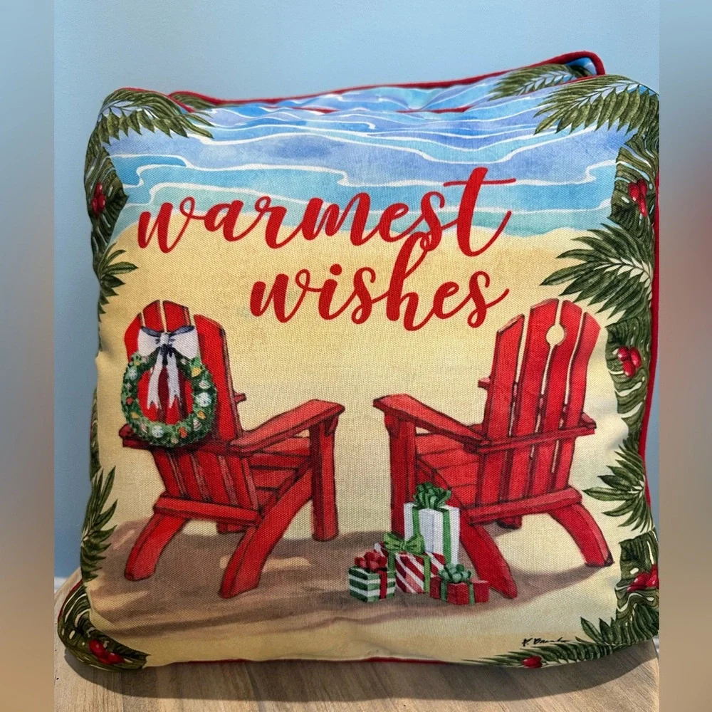 Christmas Holiday Beach Adirondack Chair Decorative Pillows (2) 18in by 18in NWT